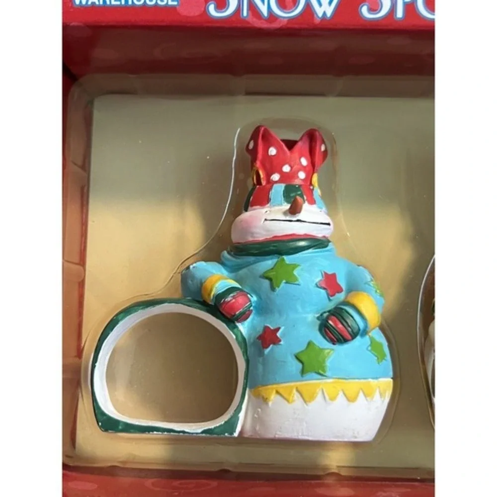 Vintage Boston Warehouse Snowman Napkin Rings Set of 4 Christmas Snow Sports Box
